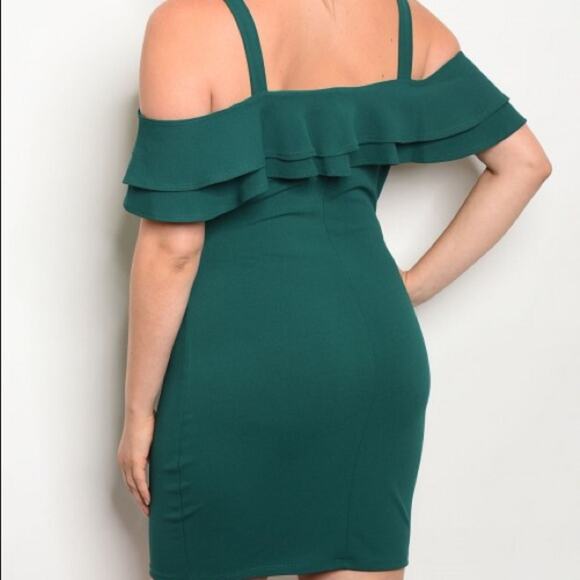 Off Shoulder Dress Green Ruffle - Picture 3 of 7